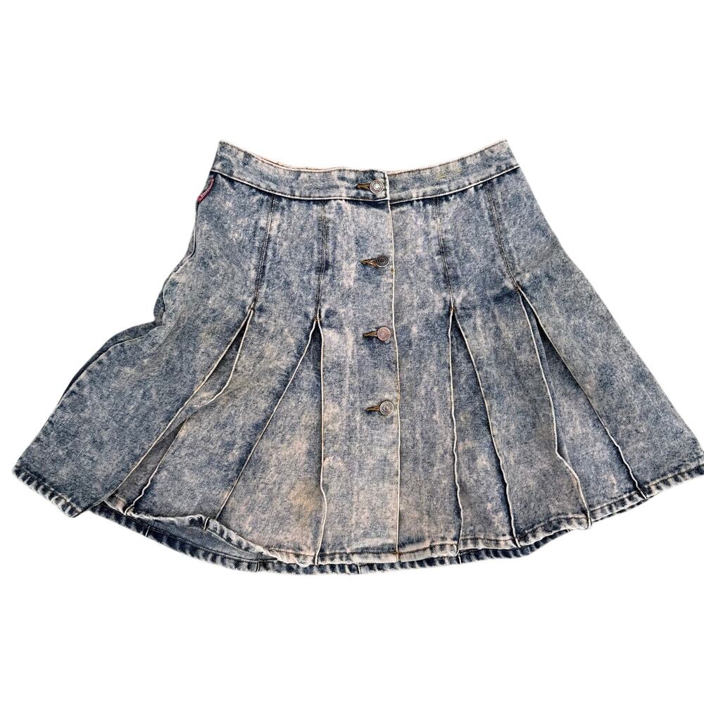 Vintage 1980s Studebaker Alessio Acid Wash Denim Jean Pleated 80s Skirt Sz 11/12